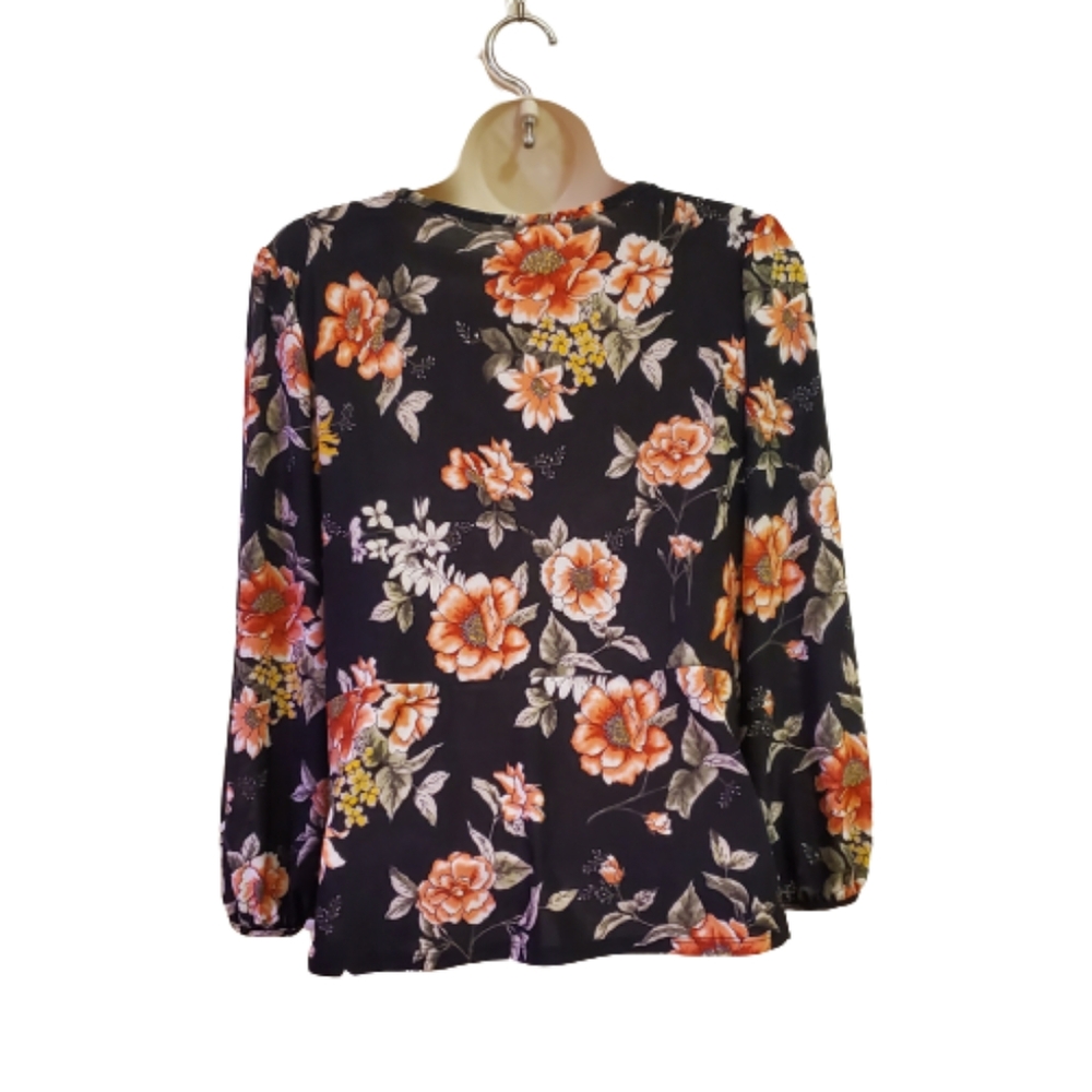 Lavish Brand Blouse, Black Multi-Color Floral, Size XL. NWOT - Picture 4 of 7